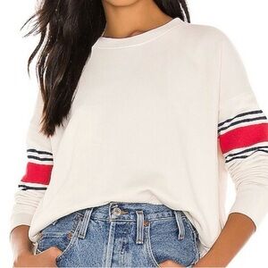 SUNDRY OFF-WHITE ZIPPER DETAIL SWEATER RED BLUE SLEEVE STRIPES WIMENS SZ 0